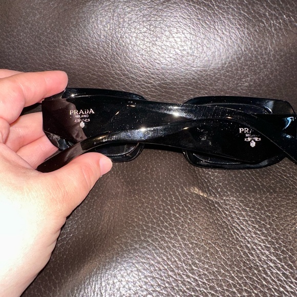 Prada PR 17WS Glossy Black Rectangular Sunglasses - Picture 3 of 6